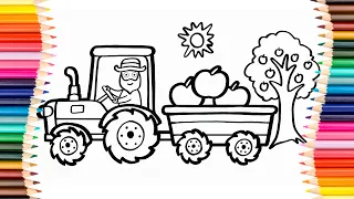 How to Draw a Rainbow Tractor for Kids and Toddlers