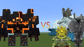 Netherite Monstrosity vs FrostMaw, Ferrous Wroughnaut and Barako, Sun Chief - Minecraft Mob Battle