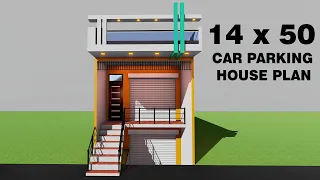 14 by 50 3D basement house plan,14*50 basement car parking house,3D dukan or car parking plan