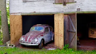 Abandoned Barn Find Car - 1958 Vw Beetle Ragtop Sitting 35 Years ! The Rescue, Saving it!