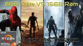 8GB Ram VS 16GB Ram -- 4 GAMES Tested on Ryzen 3 3200g I 8x1 vs 8x2 I