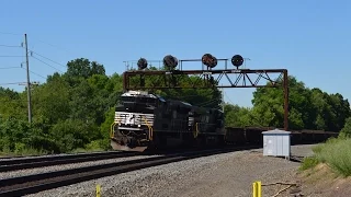 NS Slab Train passes Tipton PRR Signals HD