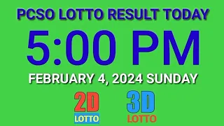 5pm Lotto Result Today February 4, 2024 Sunday ez2 swertres 2d 3d pcso