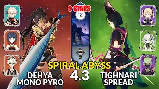 New 4.3 Spiral Abyss│Dehya Mono Pyro & Tighnari Spread | Floor 12 - 9 Stars | Genshin Impact