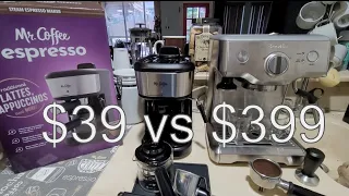 $39.00 Mr. Coffee Espresso Machine vs $399.00 Beville Espresso Machine