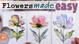 3 SUPER EASY Watercolour Flowers made from DOTS !!!