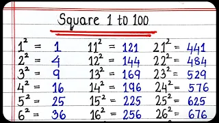 learn squares from 1 to 100 | square 1 to 100 tak | List of Squares 1 to 100