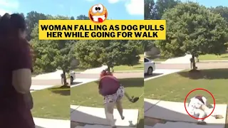 Woman Falling as dog pulls her while going for walk #shorts #dog #animals