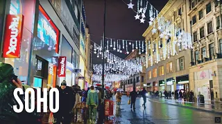 London SOHO Walking in HEAVY RAIN City Ambience | 4K HDR