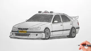 How to draw a PEUGEOT 406 TAXI / drawing Peugeot 406 1999 from taxi 2 movie