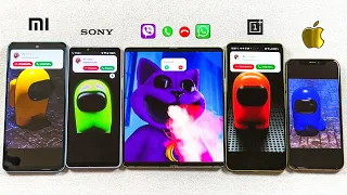 Xiaomi RN12 + Sony Xperia10V + Z Fold 5 + OnePLUS Nord + iPhone Xs Viber vs WhatsApp + Incoming Call