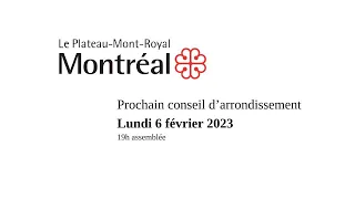 Séance ordinaire du conseil d'arrondissement du Plateau-Mont-Royal du 6 février 2023