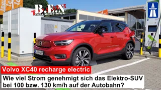 Volvo XC40 recharge electric: Wie viel verbraucht das E-SUV bei 100 bzw. 130 km/h auf der Autobahn?