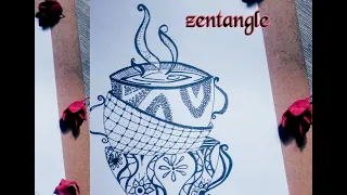 Tea cups zentangle art - Alice in the wonderland tea party