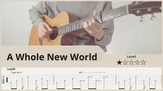 【TAB】A Whole New World - Aladdin - Disney  - Fingerstyle Guitar  ソロギター【タブ】
