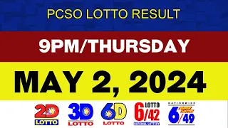 Lotto Result Today MAY 2 9pm Ez2 Swertres 2D 3D 6D 6/42 6/49 PCSO