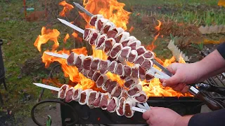 LAMB LIVER SHASHLIK ON THE MANGAL. ENG SUB.