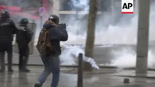 Protester hit by tear gas canister as tension rises in Paris