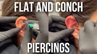 Flat and Conch Piercings 😍 #piercing #earpiercing