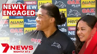 Brian To'o and fiancée Moesha Crichton-Ropati engaged in Brisbane after NRL grand final | 7NEWS