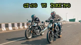 DUKE 390 bs6 vs CONTINENTAL GT 650 TWIN | Drag Race