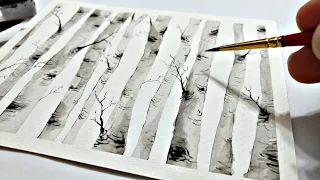 How to paint BIRCH TREES IN WATERCOLOR for beginners » Techniques to painting trees guide & tutorial