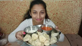 EATING MOMO WITH SPICY CHUTNEY🥟. #mukbang #aparnavlogs #momos