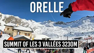 Skiing summit of Les 3 Vallées (3230m) in Orelle (4K UHD)