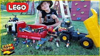 Minecraft Figures Driving 🏎 Lego Brick Race Cars In My Backyard!