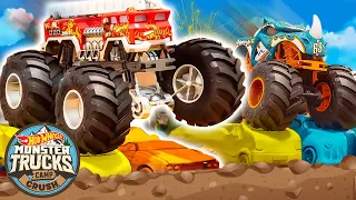 5 Alarm Leads the Mudboarding Camp Crush Challenge! + More Cartoons for Kids | Hot Wheels