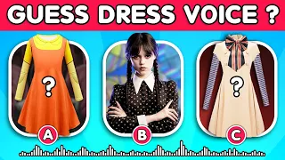 Guess Dress VOICE | Wednesday Netflix, M3gan, Doll Squid Game Dance hard quiz | Tiny Quiz