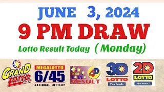 Lotto Result Today 9pm draw June 3, 2024 6/55 6/45 4D Swertres Ez2 PCSO#lotto