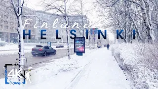 Gray Snow Walk in Central Helsinki, Finland 4K Binaural Surround Sound