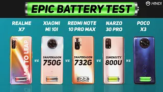 Redmi Note 10 Pro Max vs Mi 10i, Realme X7, Narzo 30 Pro, Poco X3 Battery Drain Test | Charging Test