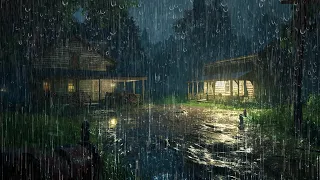 Chuva com Trovoadas à noite em uma vila tranquila⛈️Sono Revigorante com ASMR Barulho de Chuva