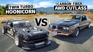 AWD Carbon Fiber Oldsmobile CUTLASS vs Lia Block's 1400hp Mustang // Hoonicorn vs The World 2