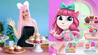 Imitate Cute Angela Making Cake - My Talking Angela 2 In Real Life Part 69