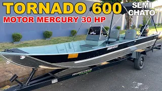 Barco Tornado 600 CL Semi chato com motor Mercury 30HP partida elétrica