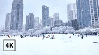 Snowstorm in Downtown Vancouver❄️Snowy Walk along False Creek【4K HDR】BC Canada (Sounds Of Snowfall)