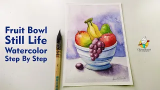 Fruit Bowl Step By Step Watercolor Painting | Art Tutorial | Drawing Time Lapse