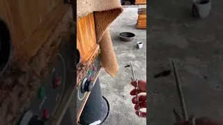 Beekeeper protecting his bees from being attacked by hornets