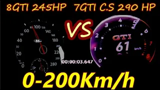 2020  VW Golf 8 gti 245 HP vs VW Golf 7 gti club Sport 290 HP Drag Race 0 200 100 - 200 km/h