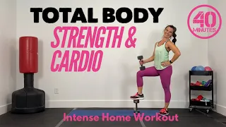 40 Minute AT HOME TOTAL BODY SHRED STRENGTH WITH WEIGHTS / STRENGTH & CARDIO/🔥 340 calories