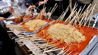 Wonderful! Korean traditional market spicy red fish cake, Korean street food