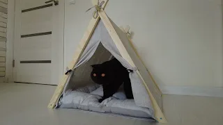 Домик палатка ВигВам для кошек и небольших собак с мягкой подушкой лежаком светло-серый