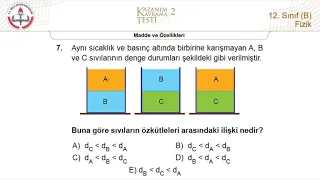 12B MEB Fizik Kazanım Kavrama Testi-2 (Madde ve Özellikleri) [2020]