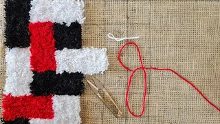 طريقة صنع سجادة صوفية ملونة بارضية من قماش الخيش how to make a colorful yarn rug