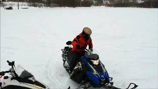 Покатушки на снегоходе, съёмка с квадрокоптера