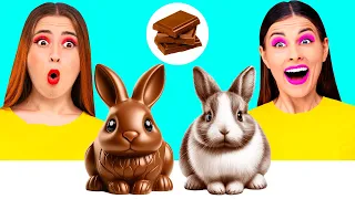 Tantangan Makanan Asli vs Makanan Cokelat | Perang Lelucon oleh Happy Fun