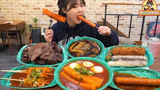 Mukbang😋Black bean sauce Tteokbokki, boiled liver, spicy fishcake, fried squid, etc 🍢